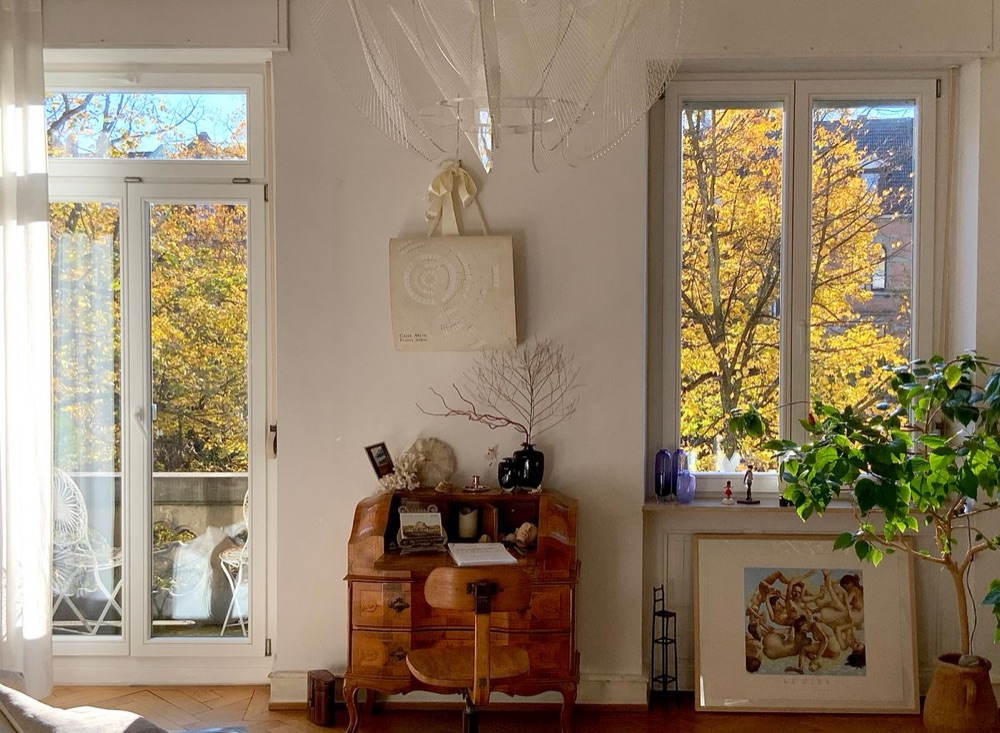 Bright, cozy home interior in Weston, CT during the fall season