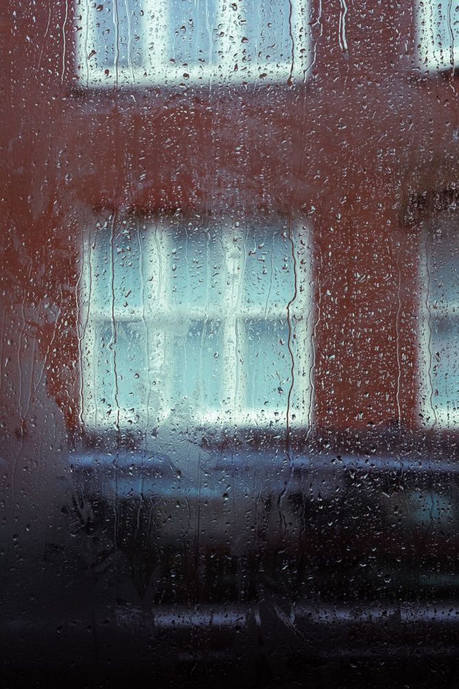 Rain against a window during a storm in Darien, CT